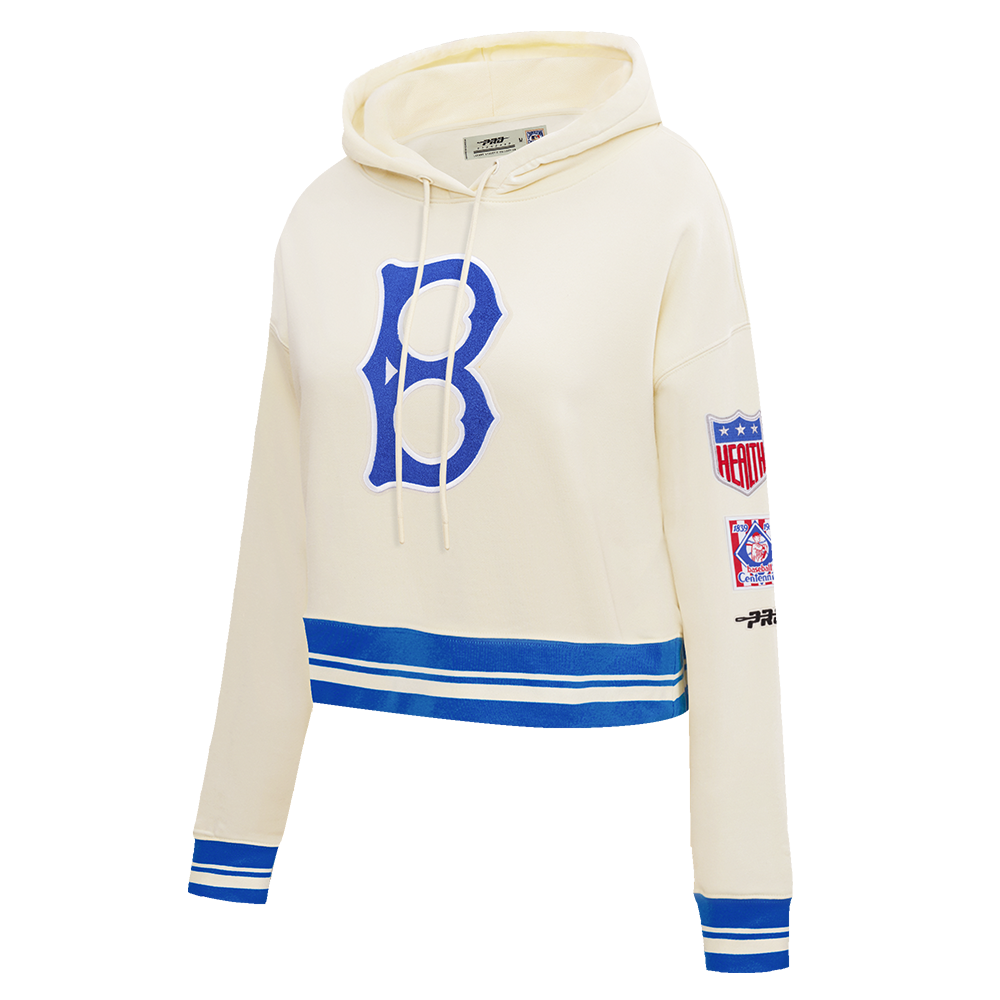 MLB BROOKLYN DODGERS RETRO CLASSIC CHANDAIL À CAPUCHON COURT EN MOLLETON CÔTELÉ POUR FEMME (COQUILLE D'ŒUF/BLEU ROYAL)