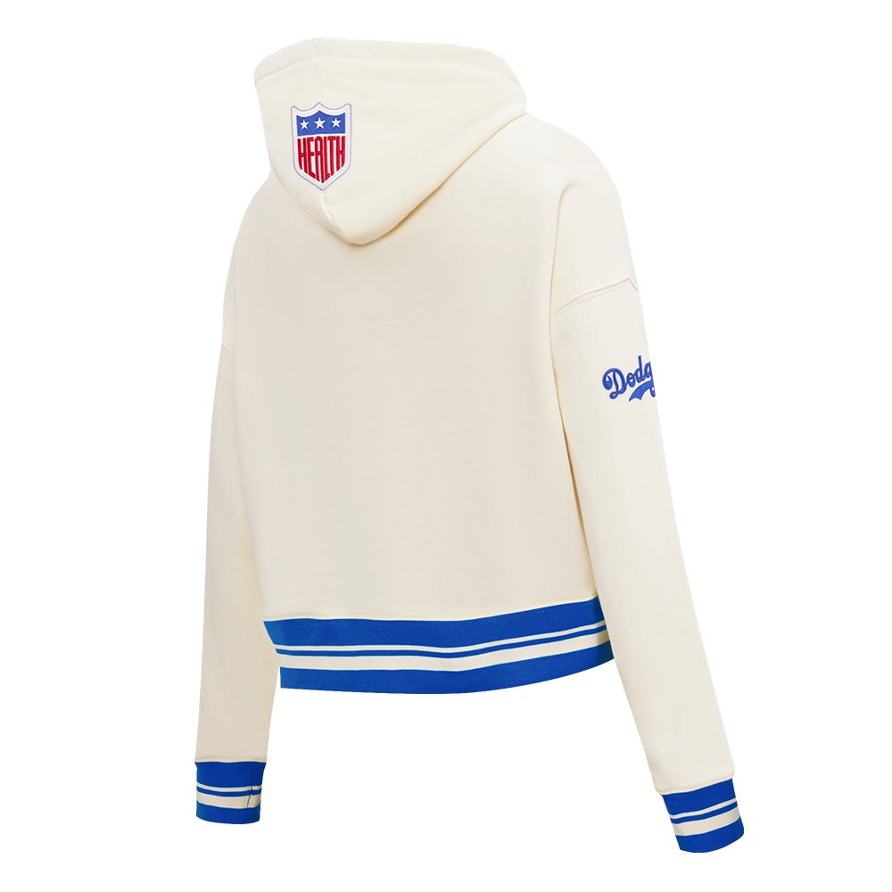 MLB BROOKLYN DODGERS RETRO CLASSIC CHANDAIL À CAPUCHON COURT EN MOLLETON CÔTELÉ POUR FEMME (COQUILLE D'ŒUF/BLEU ROYAL)