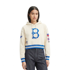 MLB BROOKLYN DODGERS RETRO CLASSIC CHANDAIL À CAPUCHON COURT EN MOLLETON CÔTELÉ POUR FEMME (COQUILLE D'ŒUF/BLEU ROYAL)