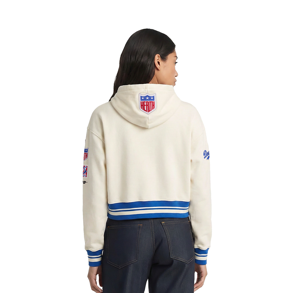 MLB BROOKLYN DODGERS RETRO CLASSIC CHANDAIL À CAPUCHON COURT EN MOLLETON CÔTELÉ POUR FEMME (COQUILLE D'ŒUF/BLEU ROYAL)