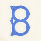 MLB BROOKLYN DODGERS RETRO CLASSIC BLOUSON EN SATIN À BORDS CÔTELÉS POUR FEMME (COQUILLE D'ŒUF/BLEU ROYAL)