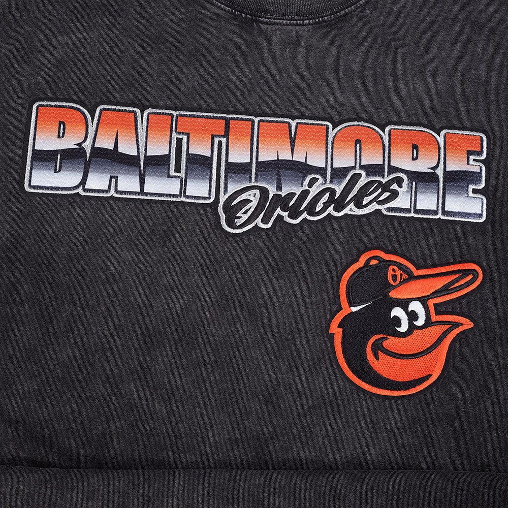 MLB BALTIMORE ORIOLES HAUT CHROME EN JERSEY DE COTON À ÉPAULES TOMBANTES POUR HOMME (NOIR DÉLAVÉ)