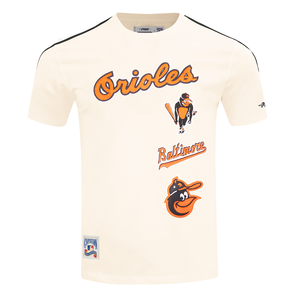MLB BALTIMORE ORIOLES RETRO CLASSICS HAUT EN JERSEY SIMPLE À BANDES POUR HOMME (COQUILLE D'ŒUF/NOIR)
