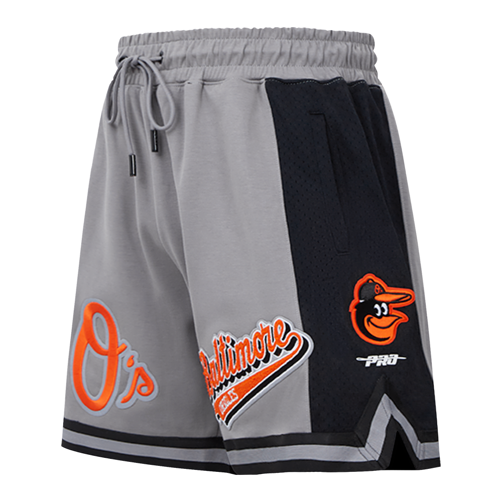 MLB BALTIMORE ORIOLES SCRIPT TAIL SHORT EN MAILLE DOUBLE 2.0 POUR HOMME (GRIS/NOIR)