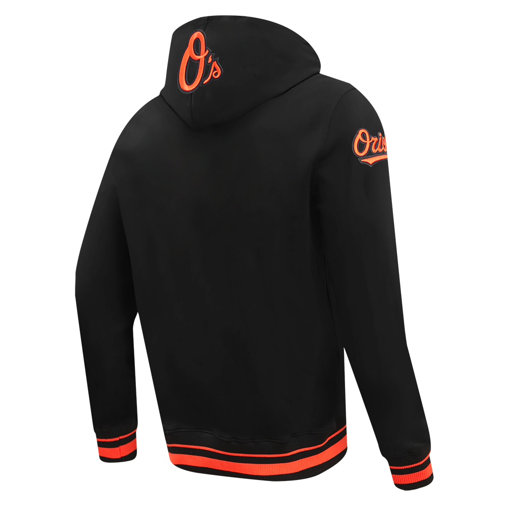 MLB BALTIMORE ORIOLES SCRIPT TAIL CHANDAIL À CAPUCHON EN MOLLETON CÔTELÉ POUR HOMME (NOIR/ORANGE)