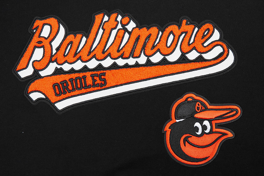 MLB BALTIMORE ORIOLES SCRIPT TAIL CHANDAIL À CAPUCHON EN MOLLETON CÔTELÉ POUR HOMME (NOIR/ORANGE)