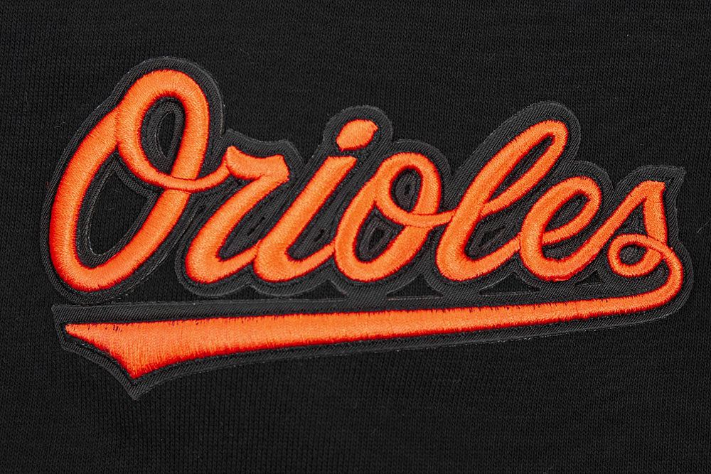 MLB BALTIMORE ORIOLES SCRIPT TAIL CHANDAIL À CAPUCHON EN MOLLETON CÔTELÉ POUR HOMME (NOIR/ORANGE)
