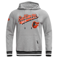MLB BALTIMORE ORIOLES SCRIPT TAIL CHANDAIL À CAPUCHON EN MOLLETON CÔTELÉ POUR HOMME (GRIS CHINÉ/NOIR)