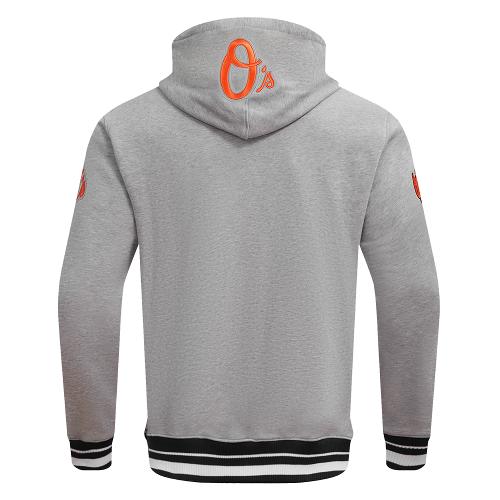 MLB BALTIMORE ORIOLES SCRIPT TAIL CHANDAIL À CAPUCHON EN MOLLETON CÔTELÉ POUR HOMME (GRIS CHINÉ/NOIR)