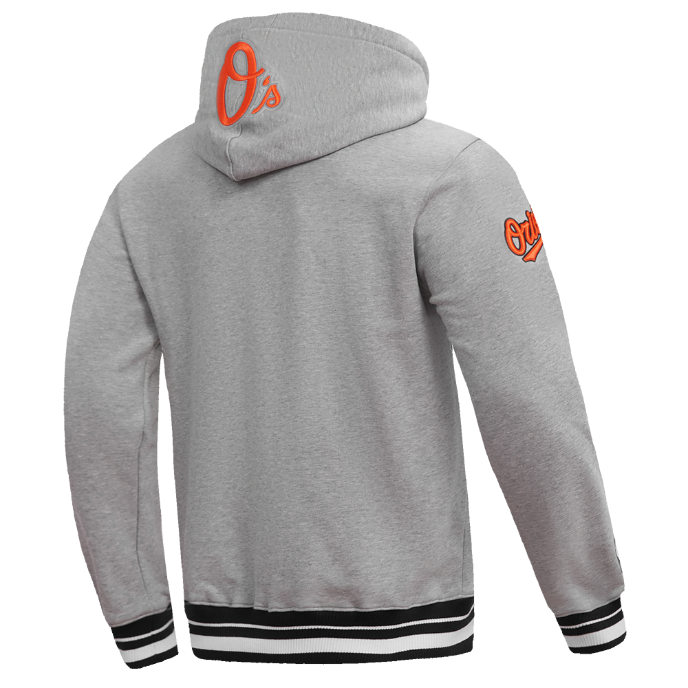 MLB BALTIMORE ORIOLES SCRIPT TAIL CHANDAIL À CAPUCHON EN MOLLETON CÔTELÉ POUR HOMME (GRIS CHINÉ/NOIR)