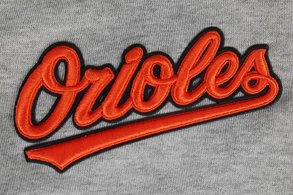 MLB BALTIMORE ORIOLES SCRIPT TAIL CHANDAIL À CAPUCHON EN MOLLETON CÔTELÉ POUR HOMME (GRIS CHINÉ/NOIR)