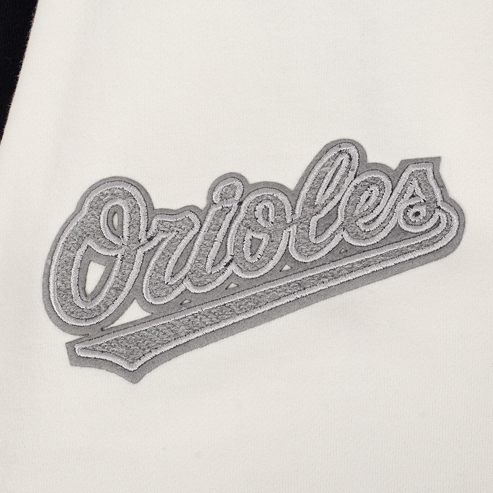 MLB BALTIMORE ORIOLES REVERSE FRENCH TERRY CHANDAIL À CAPUCHON EN MOLLETON À BLOCS DE COULEUR POUR HOMME (NOIR/GRIS/COQUILLE D'ŒUF)