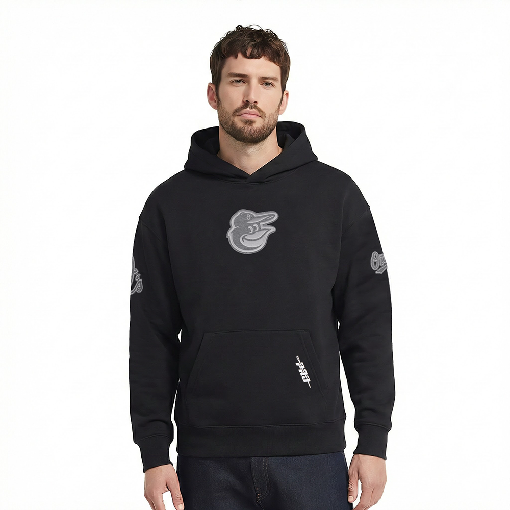 MLB BALTIMORE ORIOLES REVERSE FRENCH TERRY CHANDAIL À CAPUCHON POUR HOMME (NOIR)