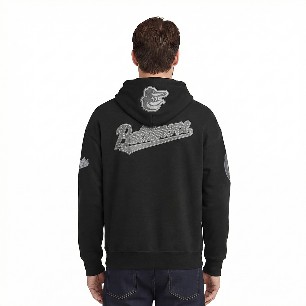 MLB BALTIMORE ORIOLES REVERSE FRENCH TERRY CHANDAIL À CAPUCHON POUR HOMME (NOIR)