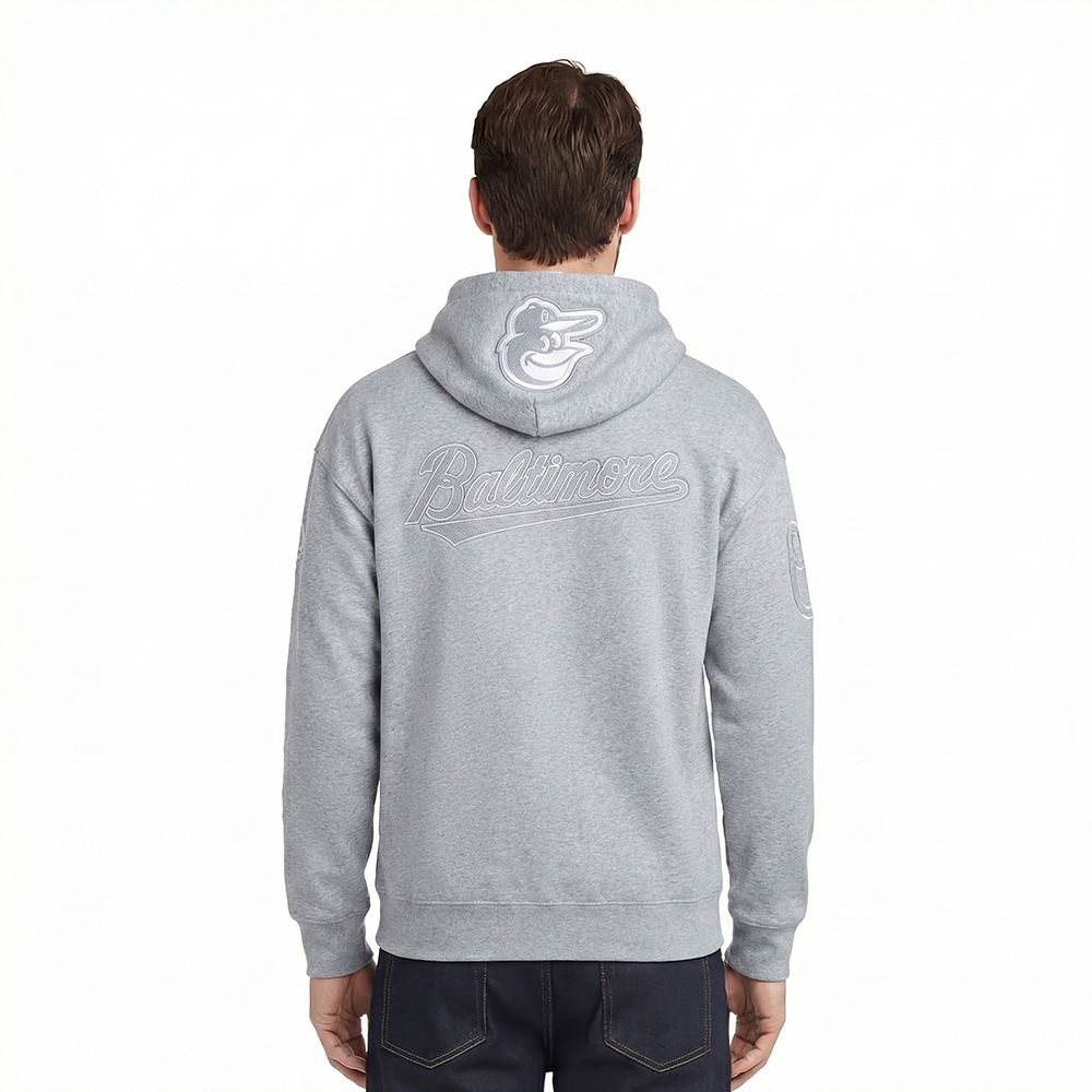 MLB BALTIMORE ORIOLES REVERSE FRENCH TERRY MEN'S PULLOVER HOODIE (DARK HEATHER GRAY)