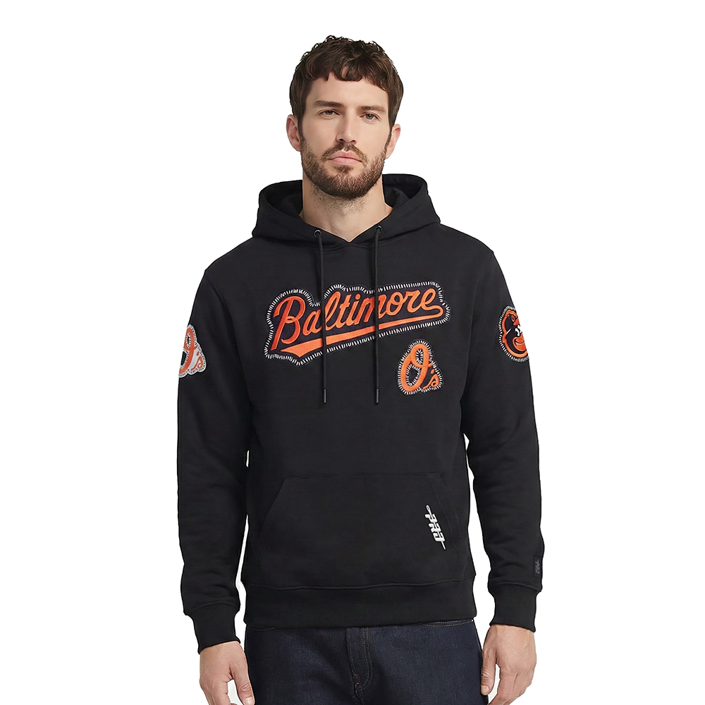 MLB BALTIMORE ORIOLES DIY PICK STITCH CHANDAIL À CAPUCHON EN MAILLE DOUBLE POUR HOMME (NOIR)
