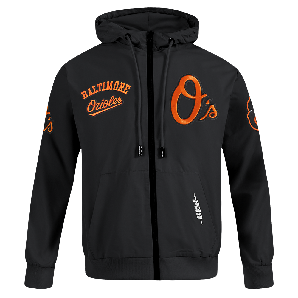 MLB BALTIMORE ORIOLES CLASSIC WIND SUIT MEN'S WOVEN FZ PO HOODIE (BLACK)