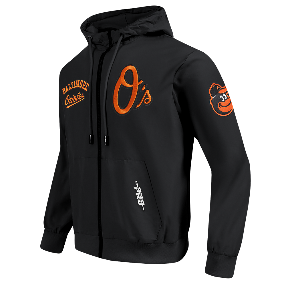 MLB BALTIMORE ORIOLES CLASSIC WIND SUIT MEN'S WOVEN FZ PO HOODIE (BLACK)