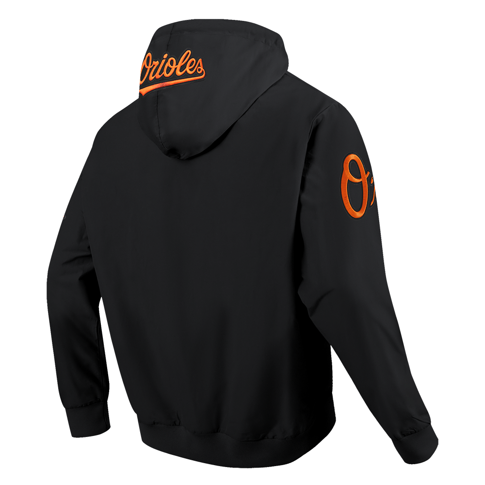 MLB BALTIMORE ORIOLES CLASSIC WIND SUIT MEN'S WOVEN FZ PO HOODIE (BLACK)