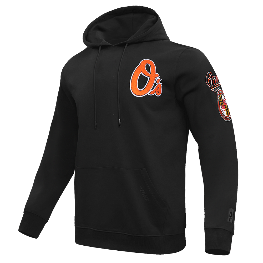 MLB BALTIMORE ORIOLES CLASSIC CHENILLE MEN'S PULLOVER HOODIE (BLACK)