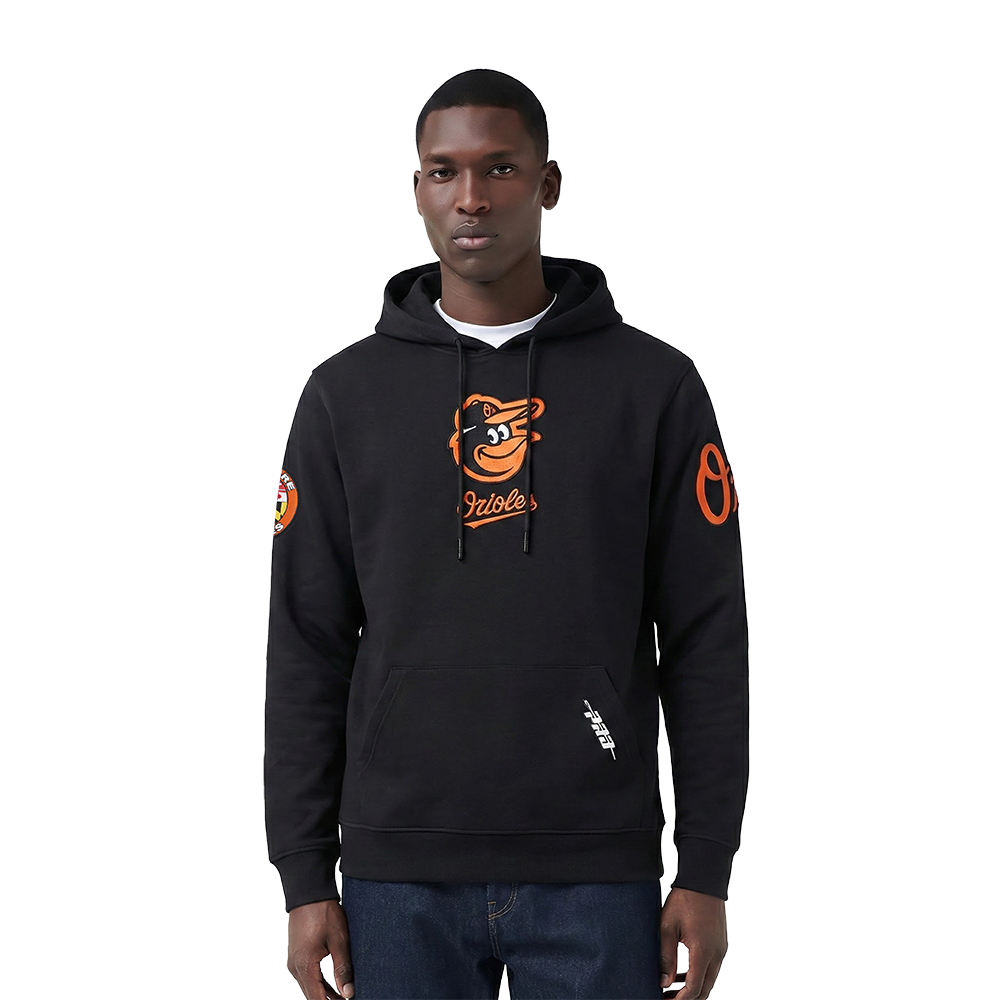 MLB BALTIMORE ORIOLES CLASSIC CHENILLE CHANDAIL À CAPUCHON EN MAILLE DOUBLE POUR HOMME (NOIR)