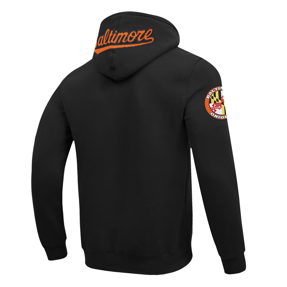 MLB BALTIMORE ORIOLES CLASSIC CHENILLE CHANDAIL À CAPUCHON EN MAILLE DOUBLE POUR HOMME (NOIR)