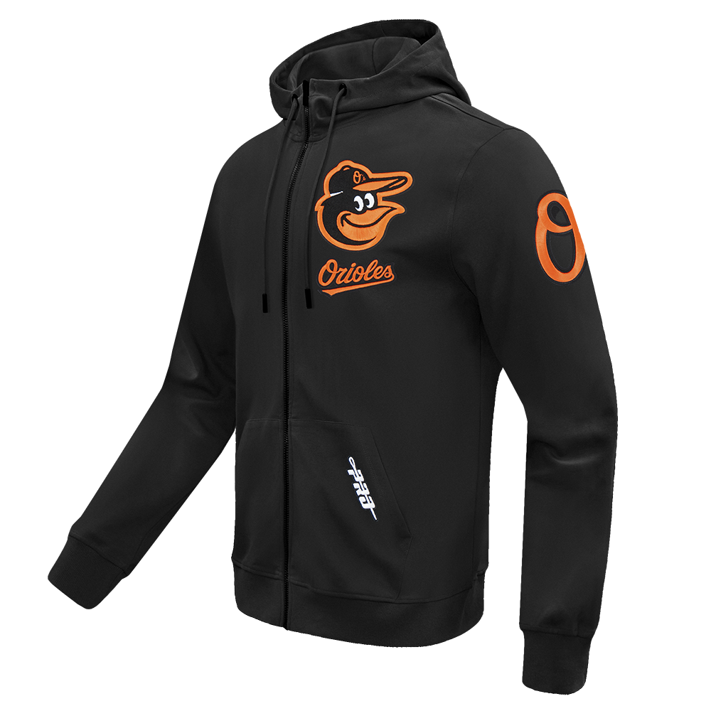 MLB BALTIMORE ORIOLES CLASSIC CHENILLE CHANDAIL À CAPUCHON EN MAILLE DOUBLE À GLISSIÈRE POUR HOMME (NOIR)