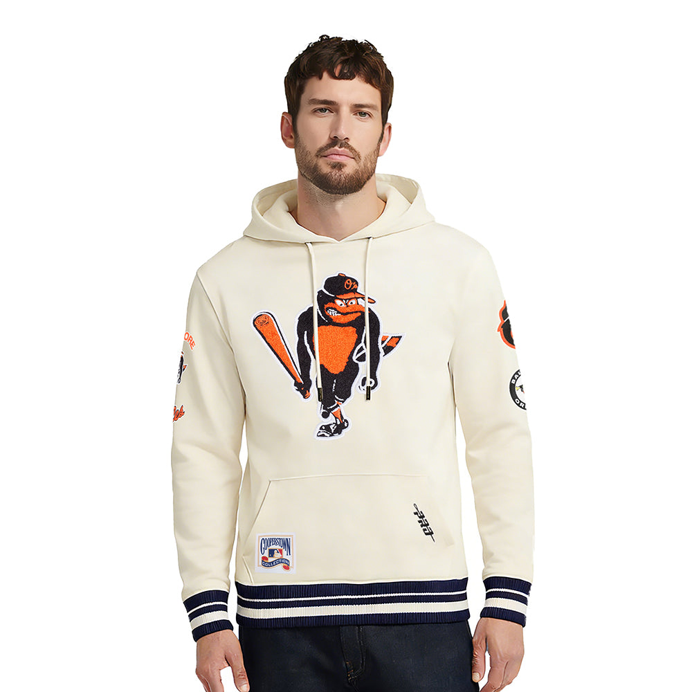 MLB BALTIMORE ORIOLES RETRO CLASSICS MEN'S RIB FLC PO HOODIE (EGGSHELL/ BLACK)