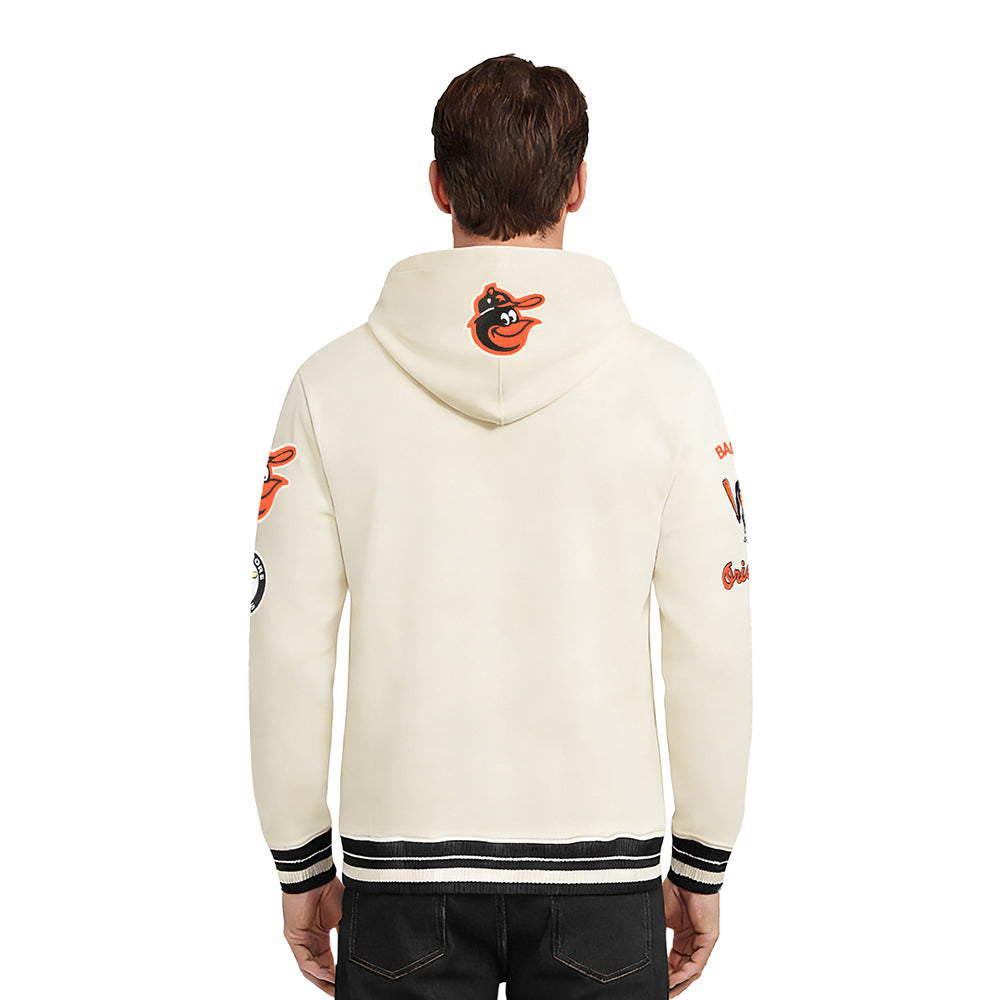 MLB BALTIMORE ORIOLES RETRO CLASSICS MEN'S RIB FLC PO HOODIE (EGGSHELL/ BLACK)