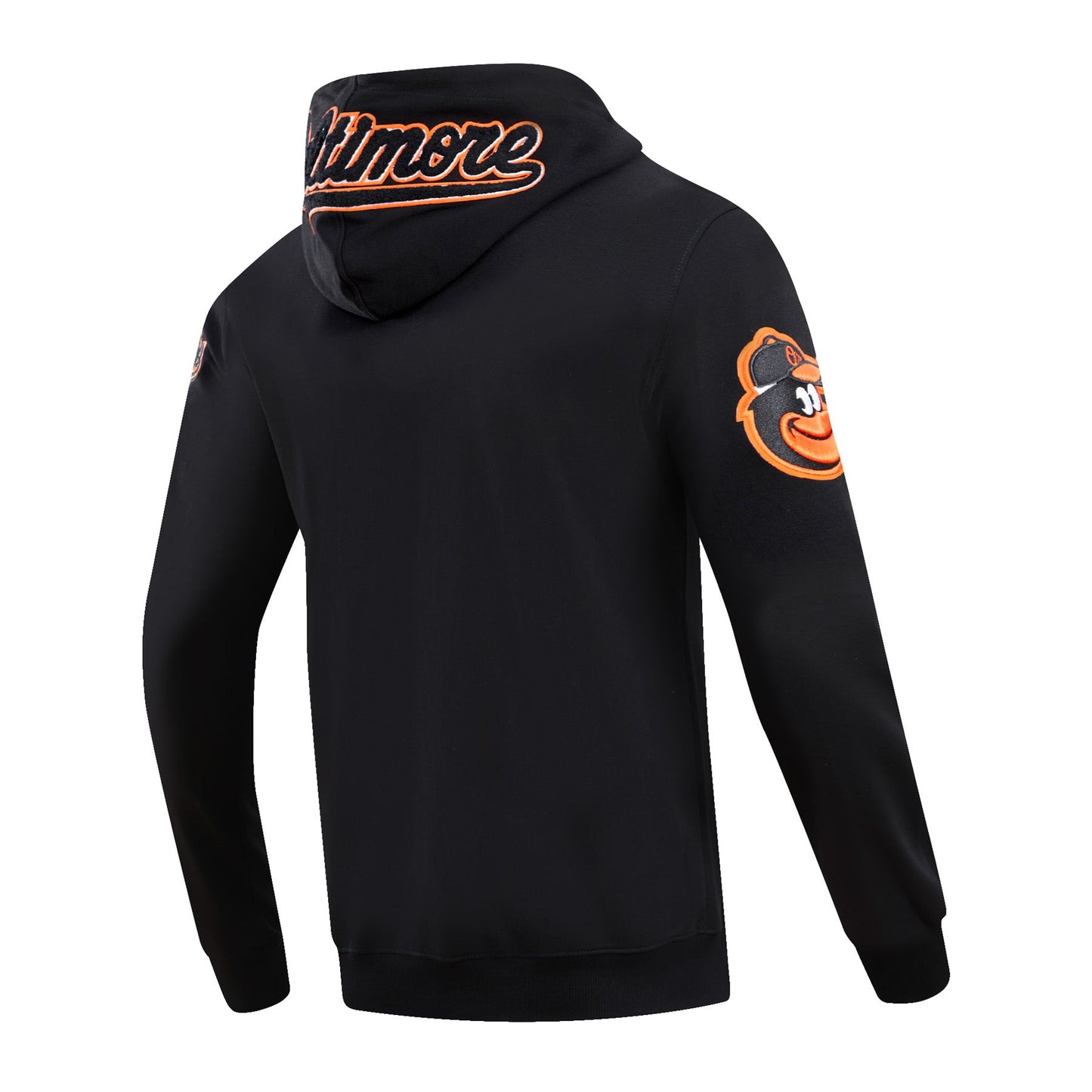 MLB BALTIMORE ORIOLES CLASSIC CHENILLE MEN'S FULL ZIP PULLOVER HOODIE (BLACK)