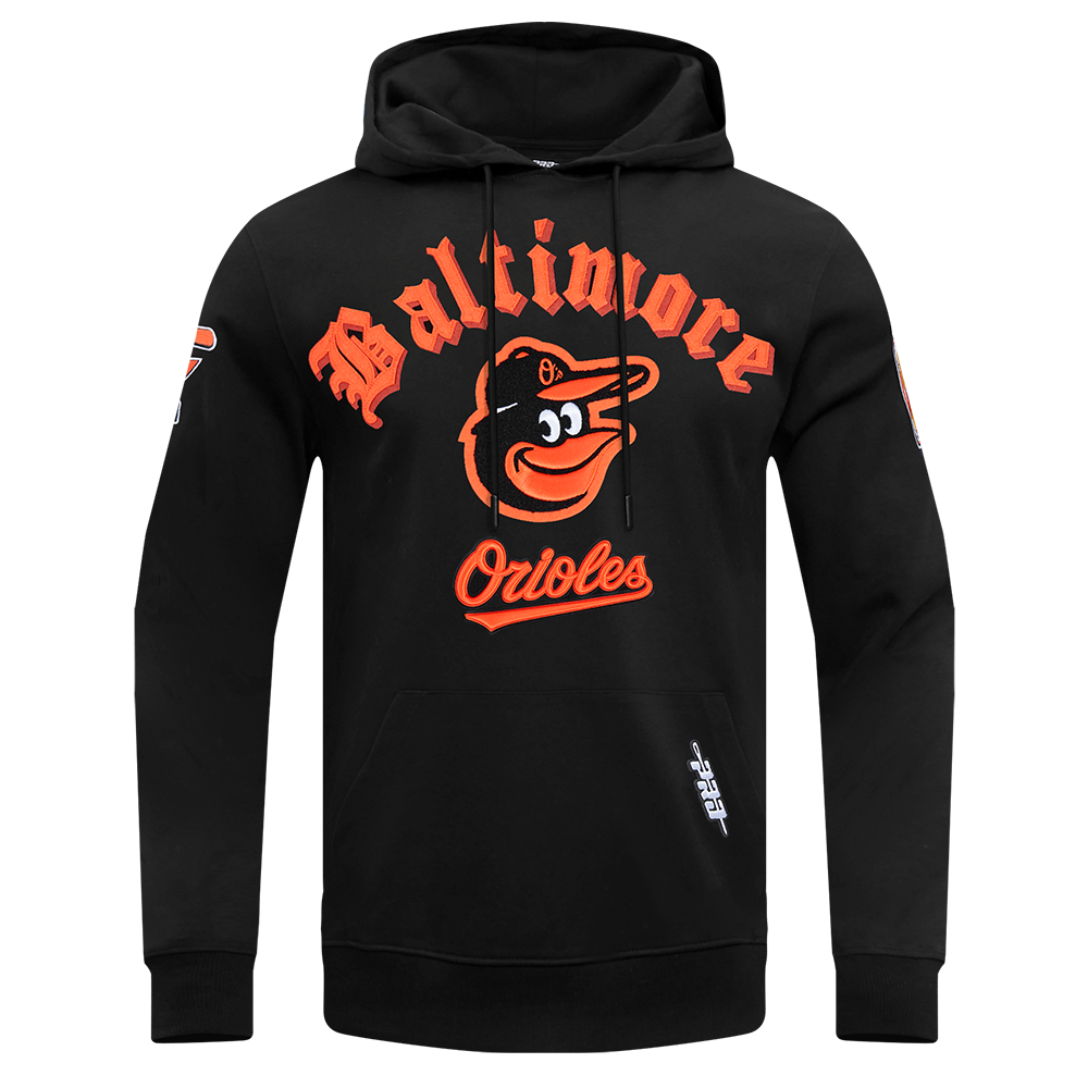 MLB BALTIMORE ORIOLES OLD ENGLISH CHANDAIL À CAPUCHON EN MOLLETON POUR HOMME (NOIR)