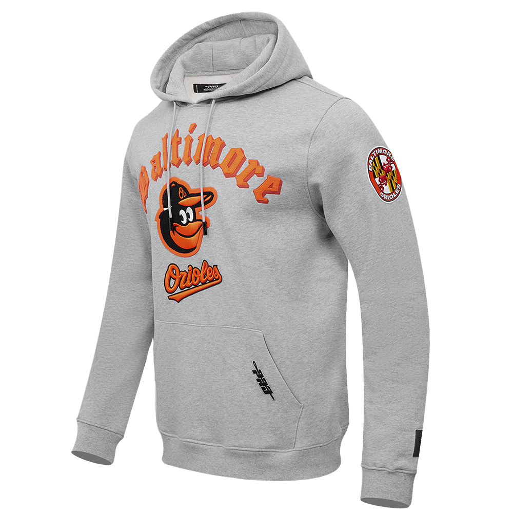 MLB BALTIMORE ORIOLES OLD ENGLISH MEN'S FLC PO HOODIE (HEATHER GREY)
