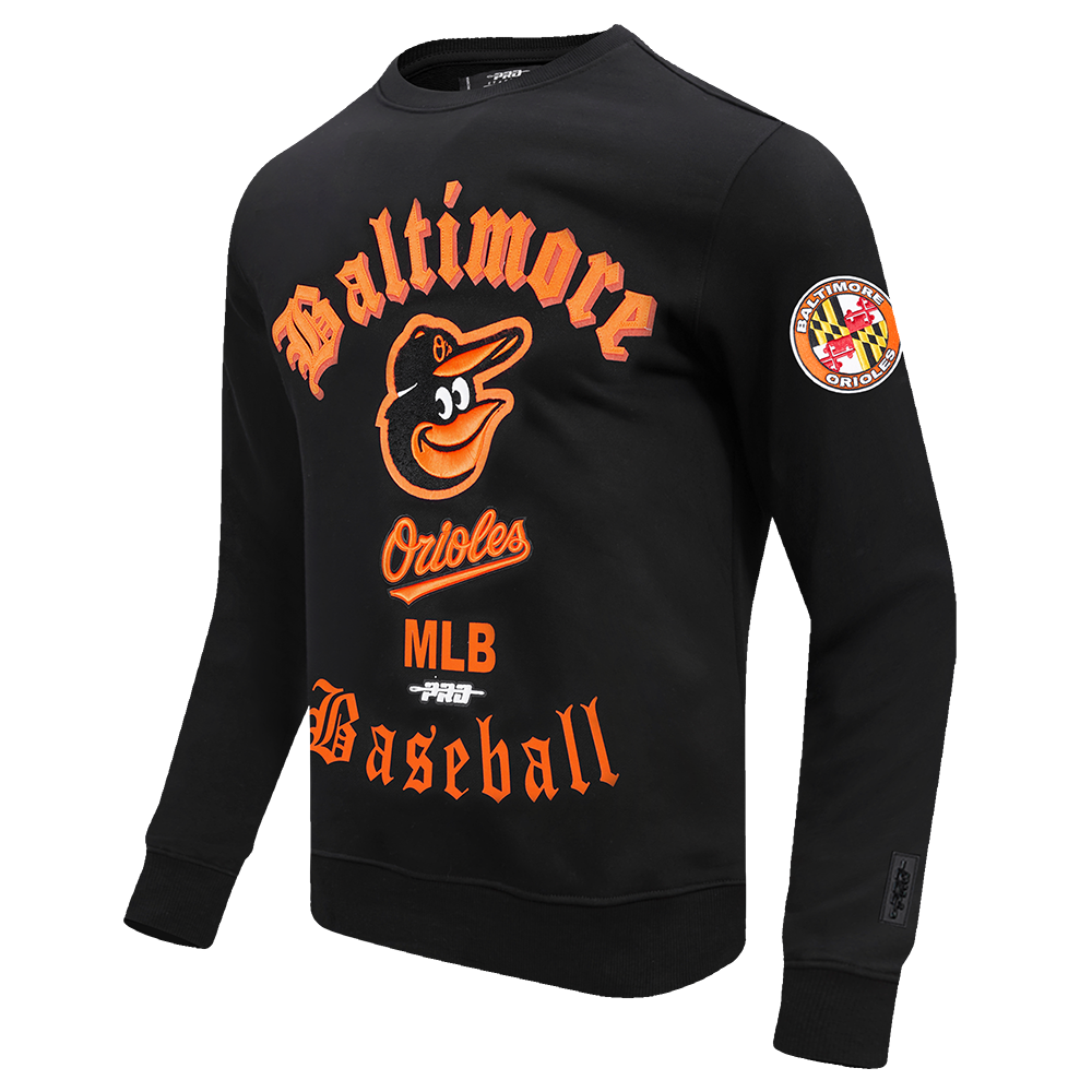 MLB BALTIMORE ORIOLES OLD ENGLISH MEN'S CREWNECK (BLACK)