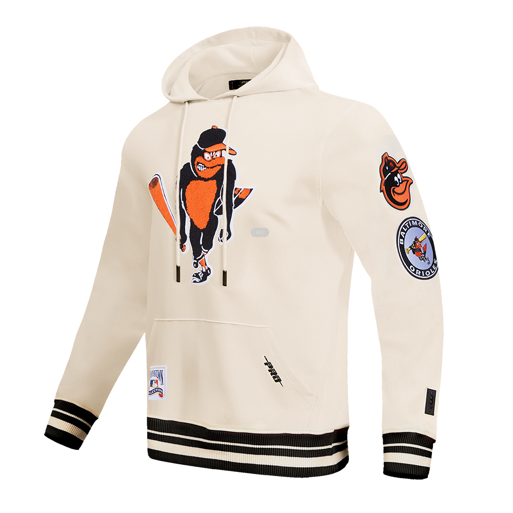 MLB BALTIMORE ORIOLES RETRO CLASSIC MEN'S PULLOVER HOODIE (EGGSHELL/ BLACK)