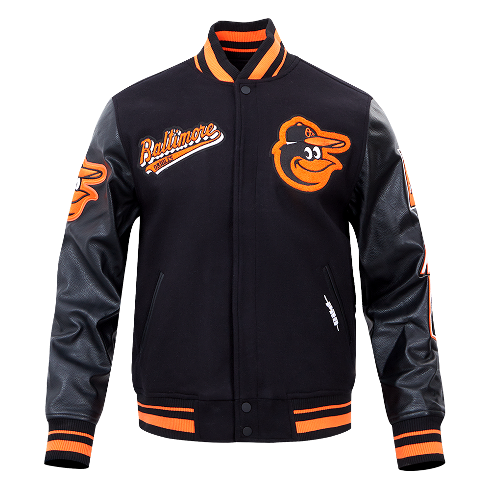 MLB BALTIMORE ORIOLES SCRIPT TAIL BLOUSON COLLÉGIAL POUR HOMME (NOIR/ORANGE)