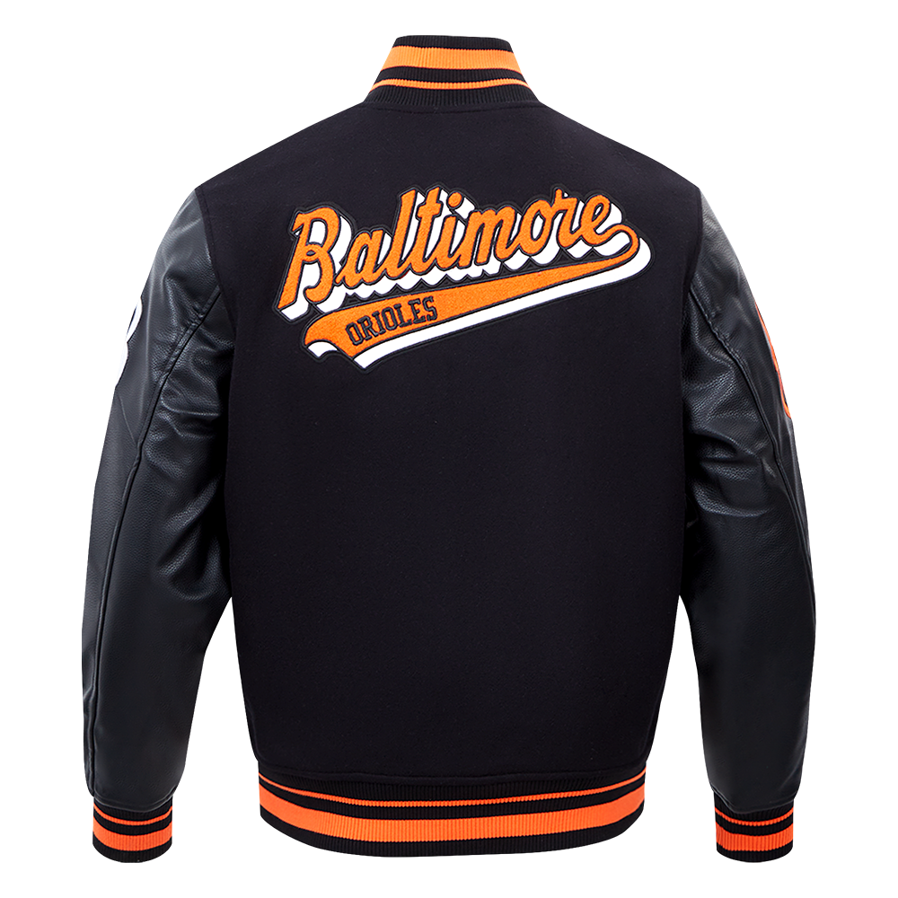 MLB BALTIMORE ORIOLES SCRIPT TAIL BLOUSON COLLÉGIAL POUR HOMME (NOIR/ORANGE)