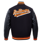 MLB BALTIMORE ORIOLES SCRIPT TAIL BLOUSON COLLÉGIAL POUR HOMME (NOIR/ORANGE)