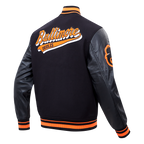 MLB BALTIMORE ORIOLES SCRIPT TAIL BLOUSON COLLÉGIAL POUR HOMME (NOIR/ORANGE)