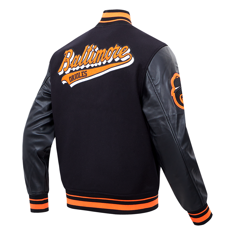 MLB BALTIMORE ORIOLES SCRIPT TAIL BLOUSON COLLÉGIAL POUR HOMME (NOIR/ORANGE)