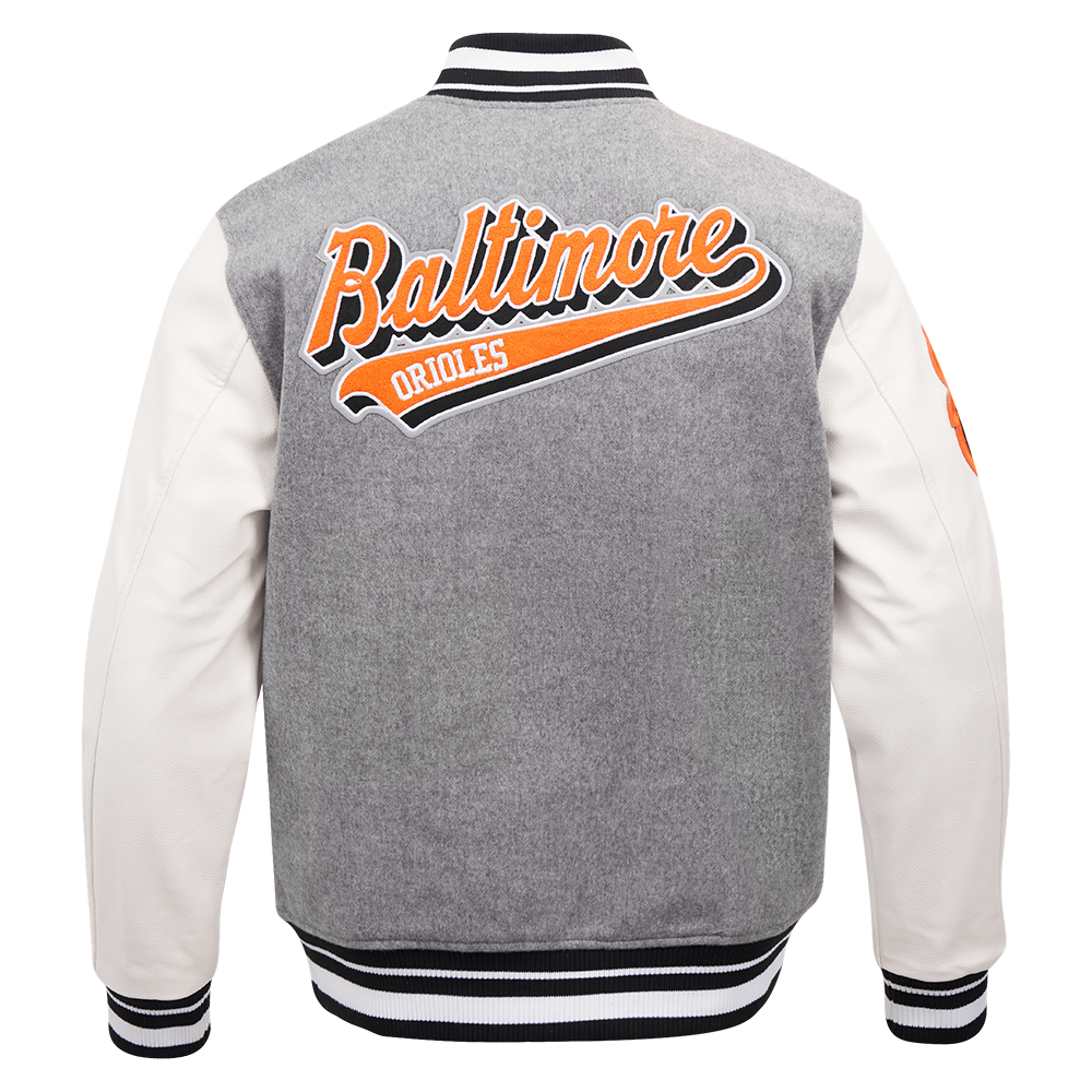 MLB BALTIMORE ORIOLES SCRIPT TAIL BLOUSON COLLÉGIAL POUR HOMME (GRIS CHINÉ/BLANC/NOIR)
