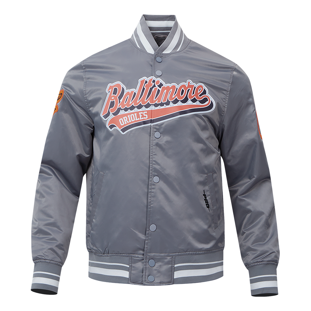 MLB BALTIMORE ORIOLES SCRIPT TAIL BLOUSON EN SATIN POUR HOMME (GRIS)