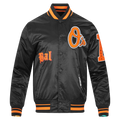 MLB BALTIMORE ORIOLES OLD ENGLISH BLOUSON EN SATIN À BORDS CÔTELÉS POUR HOMME (NOIR/ORANGE)