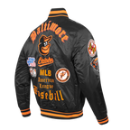 MLB BALTIMORE ORIOLES OLD ENGLISH BLOUSON EN SATIN À BORDS CÔTELÉS POUR HOMME (NOIR/ORANGE)