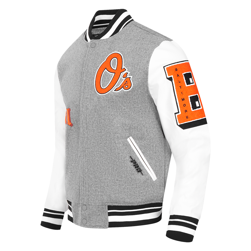 MLB BALTIMORE ORIOLES OLD ENGLISH BLOUSON COLLÉGIAL POUR HOMME (GRIS CHINÉ/BLANC/NOIR)