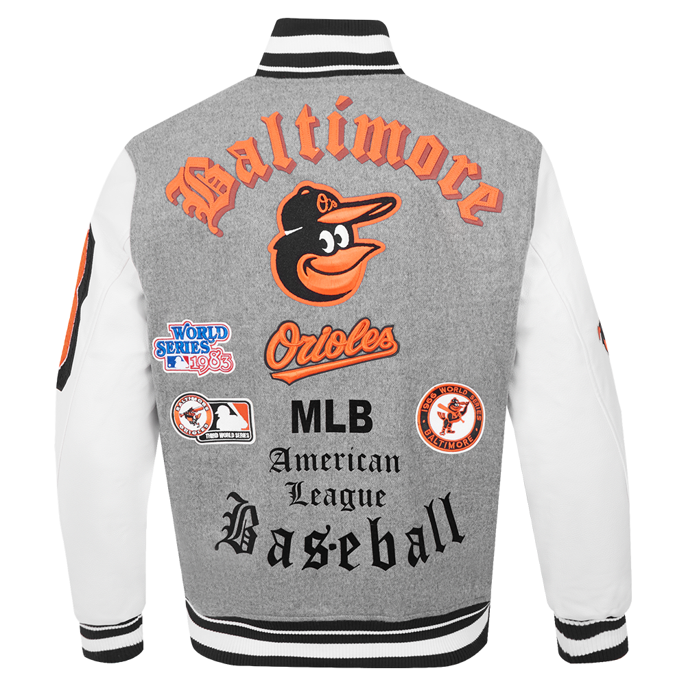 MLB BALTIMORE ORIOLES OLD ENGLISH BLOUSON COLLÉGIAL POUR HOMME (GRIS CHINÉ/BLANC/NOIR)
