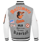 MLB BALTIMORE ORIOLES OLD ENGLISH BLOUSON COLLÉGIAL POUR HOMME (GRIS CHINÉ/BLANC/NOIR)
