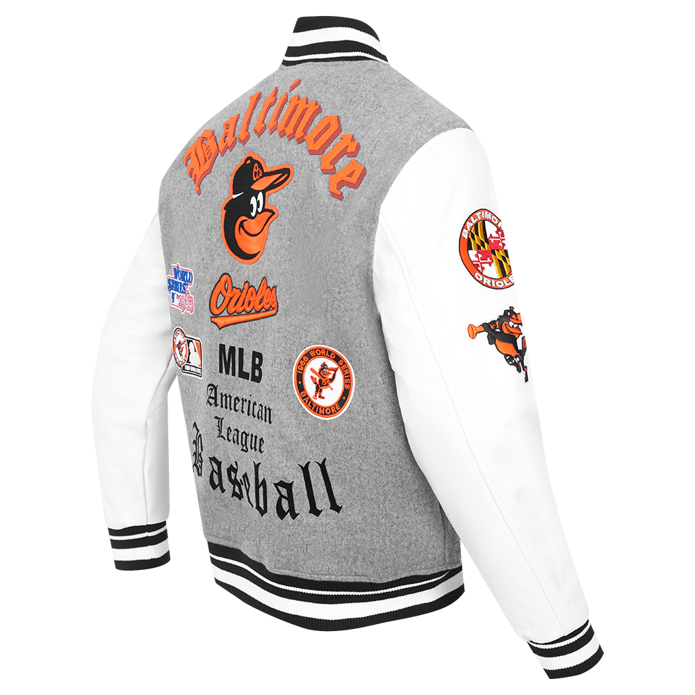 MLB BALTIMORE ORIOLES OLD ENGLISH BLOUSON COLLÉGIAL POUR HOMME (GRIS CHINÉ/BLANC/NOIR)