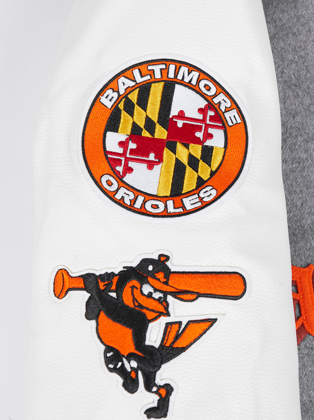 MLB BALTIMORE ORIOLES OLD ENGLISH BLOUSON COLLÉGIAL POUR HOMME (GRIS CHINÉ/BLANC/NOIR)