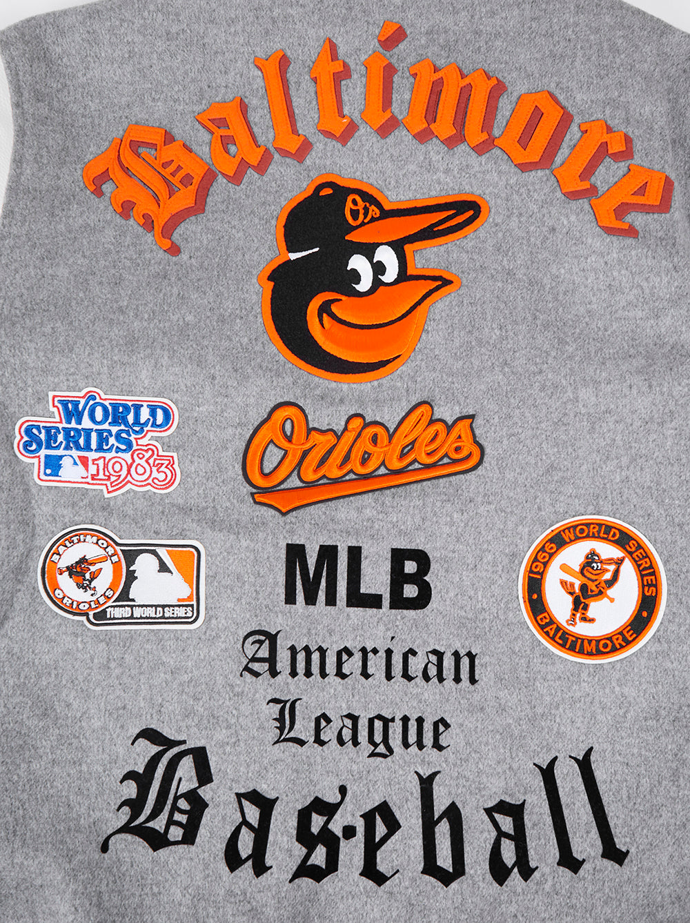 MLB BALTIMORE ORIOLES OLD ENGLISH BLOUSON COLLÉGIAL POUR HOMME (GRIS CHINÉ/BLANC/NOIR)