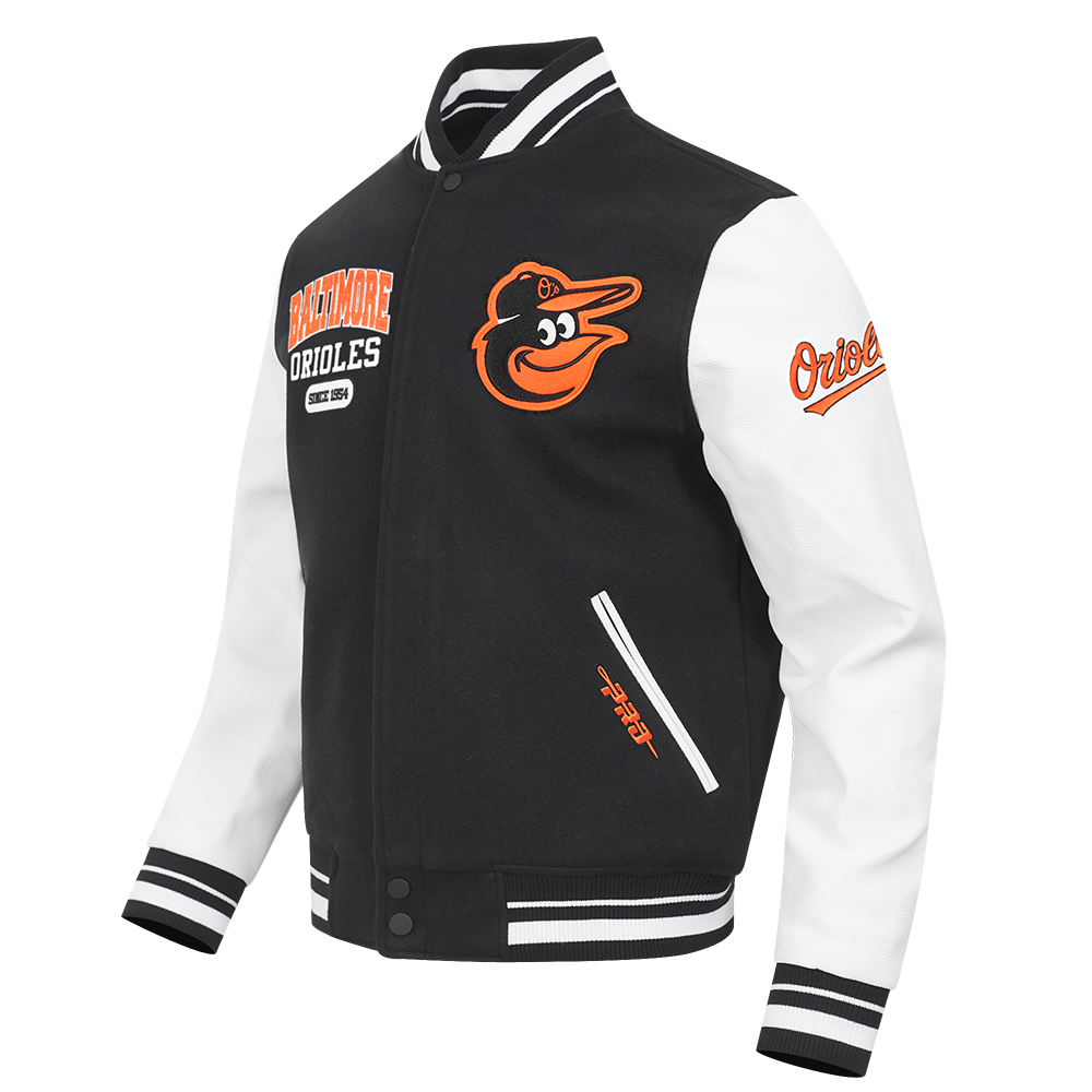 MLB BALTIMORE ORIOLES CITY ARCH BLOUSON COLLÉGIAL EN LAINE POUR HOMME (NOIR/BLANC M60030)